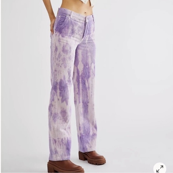 free people movement Pants - Free People •We The Free Reese Purple Tie Dye Straight Leg Corduroy Pants 28 NWT